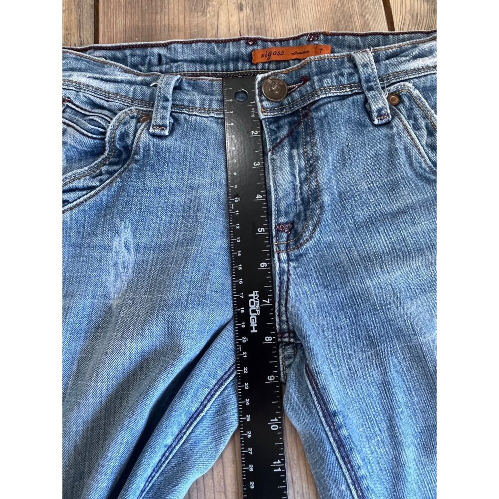 Vigoss Low Rise Bootcut Jeans Juniors 7 Lightwash Flap Pocket Distressed Y2K - Picture 7 of 9